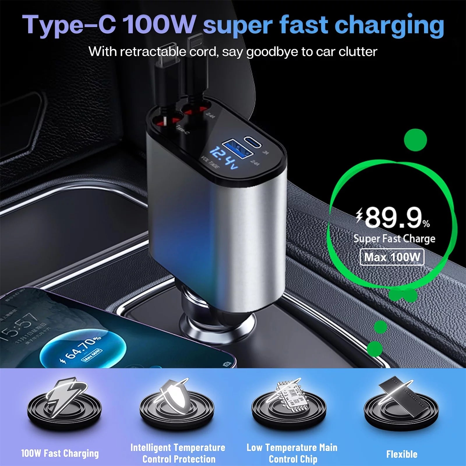 4 in 1 Retractable Car Charger