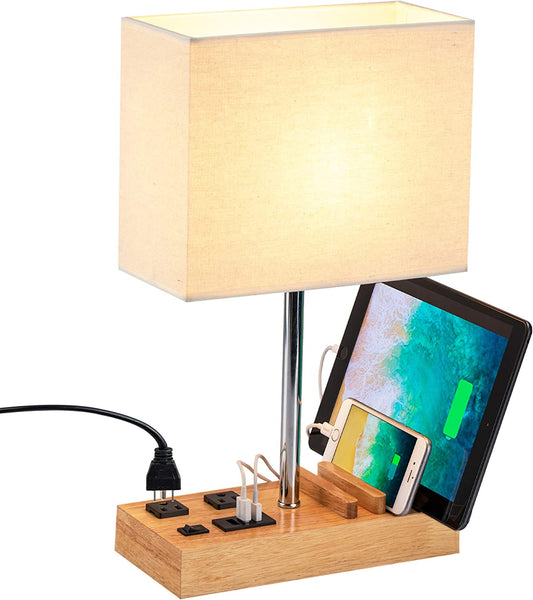 Versatile Desk Lamp with 3 USB Charging Ports, 2 AC Outlets, and 3 Phone Stands 